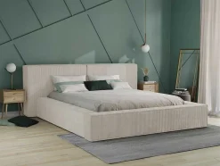 Bed Met Opbergruimte 160 X 200 Cm - Ribfluweel - Beige + Matras - Timano