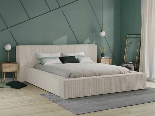 Bed Met Opbergruimte 160 X 200 Cm - Ribfluweel - Beige + Matras - Timano