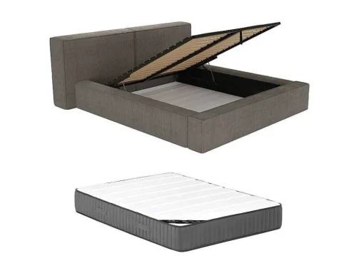 Bed Met Opbergruimte 180 X 200 Cm - Ribfluweel - Taupe + Matras - Timano
