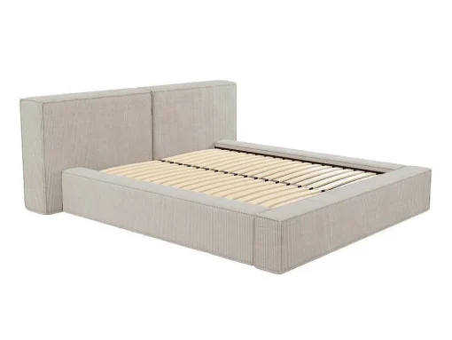 Bed Met Opbergruimte 160 X 200 Cm - Ribfluweel - Beige + Matras - Timano