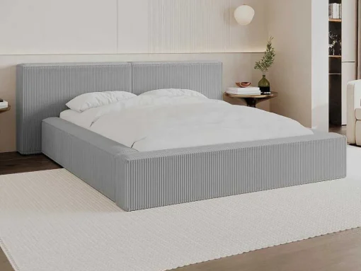 Bed Met Opbergruimte 180 X 200 Cm - Ribfluweel - Lichtgrijs + Matras - Timano