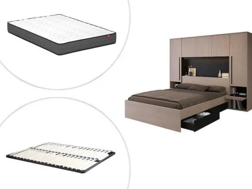 Bed Met Opbergruimte 160 X 200 Cm - Met Ledverlichting - Kleur: Naturel En Zwart + Bedbodem - Velona