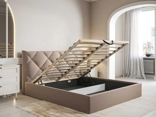 Bed Met Opbergruimte 160 X 200 Cm - Velours - Beige - Stari Van Pascal Morabito - Van Pascal Morabito