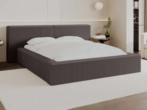 Bed Met Opbergruimte 180 X 200 Cm - Ribfluweel - Taupe + Matras - Timano