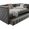 Bed Met Slaaplade Louise - 2 X 90 X 190 Cm - Grijze Stof