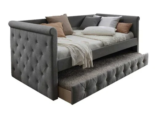 Bed Met Slaaplade Louise - 2 X 90 X 190 Cm - Grijze Stof
