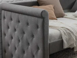 Bed Met Slaaplade Louise - 2 X 90 X 190 Cm - Grijze Stof