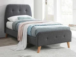 Bed Romeo Met Gestoffeerde Hoofdeinde - 90 X 190 Cm - Grijze Stof