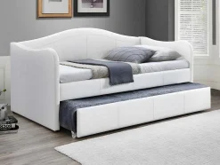 Bedbank Met Uitschuifbed Mathilde - 2 X 90 X 190Cm - Kunstleer - Wit