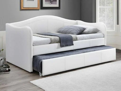 Bedbank Met Uitschuifbed Mathilde - 2 X 90 X 190Cm - Kunstleer - Wit