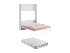 Bedkast 160 X 200 Cm Verticaal Manueel Te Openen Wit Met Matras Malina Ii