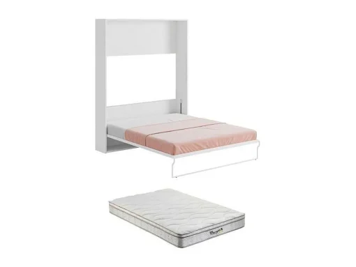 Bedkast 160 X 200 Cm Verticaal Manueel Te Openen Wit Met Matras Malina Ii