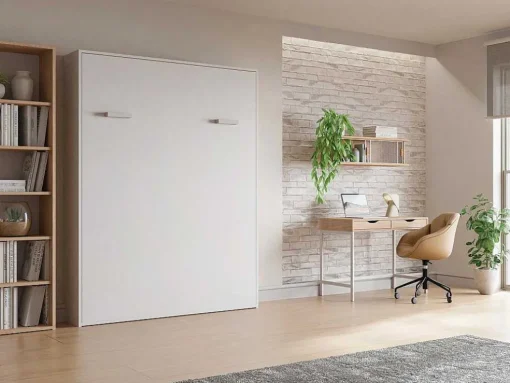 Bedkast 160 X 200 Cm Verticaal Manueel Te Openen Wit Met Matras Malina Ii