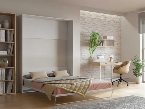 Bedkast 160 X 200 Cm Verticaal Manueel Te Openen Wit Met Matras Malina Ii