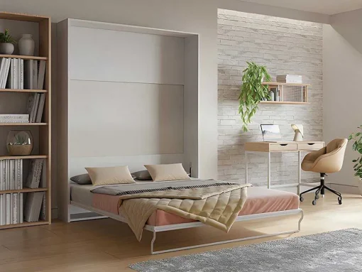 Bedkast 160 X 200 Cm Verticaal Manueel Te Openen Wit Met Matras Malina Ii