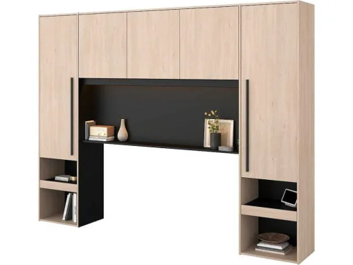 Bedkast Met Opbergruimte - Met Ledverlichting - L265 Cm - Kleur: Naturel En Zwart - Velona