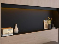 Bedkast Met Opbergruimte - Met Ledverlichting - L265 Cm - Kleur: Naturel En Zwart - Velona