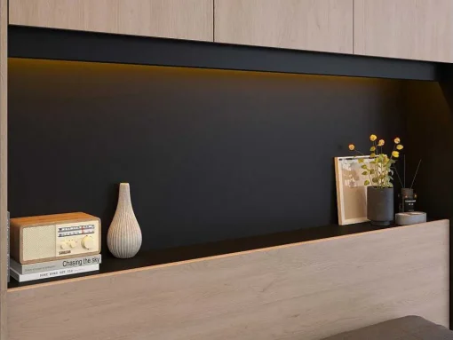 Bedkast Met Opbergruimte - Met Ledverlichting - L265 Cm - Kleur: Naturel En Zwart - Velona