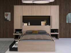 Bedkast Met Opbergruimte - Met Ledverlichting - L265 Cm - Kleur: Naturel En Zwart - Velona