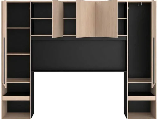 Bedkast Met Opbergruimte - Met Ledverlichting - L265 Cm - Kleur: Naturel En Zwart - Velona