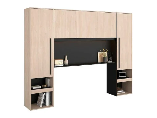 Bedkast Met Opbergruimte - Met Ledverlichting - L265 Cm - Kleur: Naturel En Zwart - Velona