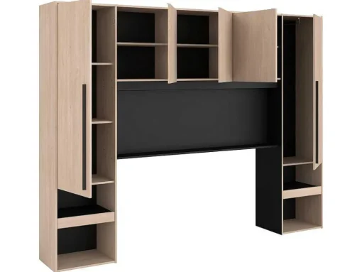 Bedkast Met Opbergruimte - Met Ledverlichting - L265 Cm - Kleur: Naturel En Zwart - Velona