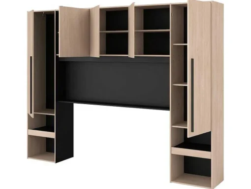 Bedkast Met Opbergruimte - Met Ledverlichting - L265 Cm - Kleur: Naturel En Zwart - Velona