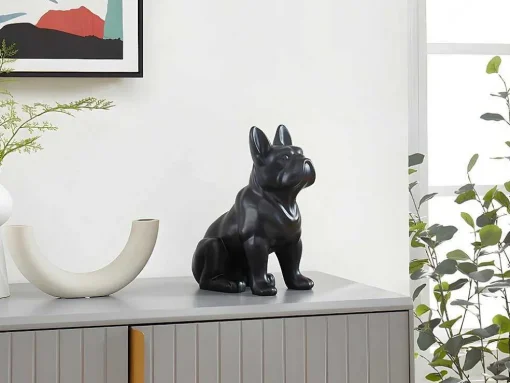 Beeld Van Franse Bulldog - Hars - L. 27 X B. 16 X H. 32 Cm - Mat Zwart - Doggo