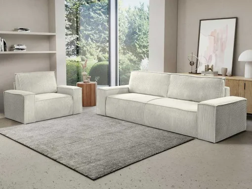 Beige Fauteuil Van Ribfluweel Amelia