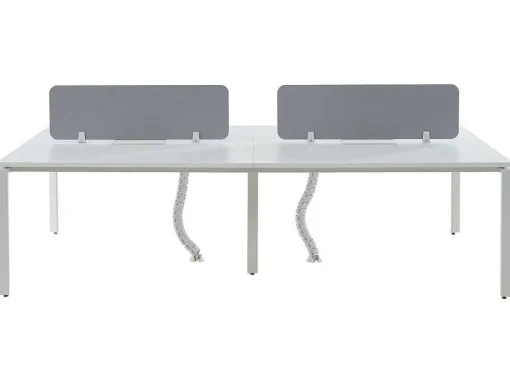 Benchbureau Voor 4 Personen - Wit - L140 Cm - Met Afscheidingen - Downtown