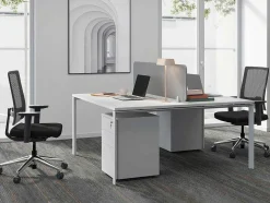 Benchbureau Voor 2 Personen - Wit - L160 Cm - Met Afscheiding - Downtown