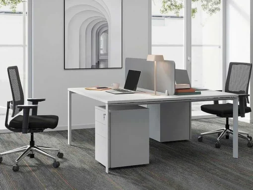 Benchbureau Voor 2 Personen - Wit - L160 Cm - Met Afscheiding - Downtown
