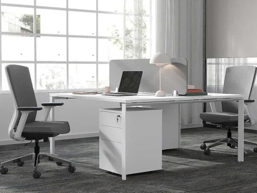 Benchbureau Voor 2 Personen - Wit - L140 Cm - Met Afscheiding - Downtown