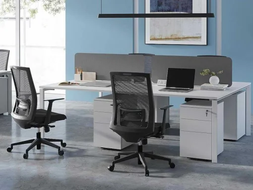 Benchbureau Voor 4 Personen - Wit - L140 Cm - Met Afscheidingen - Downtown