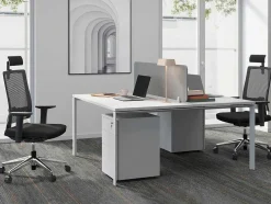 Benchbureau Voor 2 Personen - Wit - L120 Cm - Met Afscheiding - Downtown