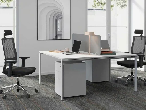 Benchbureau Voor 2 Personen - Wit - L120 Cm - Met Afscheiding - Downtown