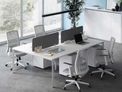 Benchbureau Voor 4 Personen - Wit - L140 Cm - Met Afscheidingen - Downtown