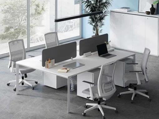 Benchbureau Voor 4 Personen - Wit - L140 Cm - Met Afscheidingen - Downtown