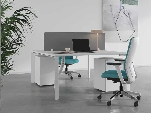 Benchbureau Voor 2 Personen - Wit - L160 Cm - Met Afscheiding - Downtown