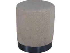 Benji Poef, Hocker O35Cm Teddystof Beige, Zwart.