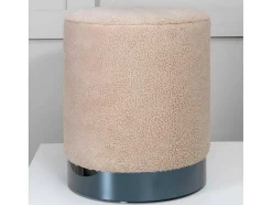 Benji Poef, Hocker O35Cm Teddystof Beige, Zwart.