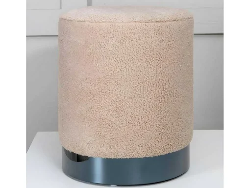 Benji Poef, Hocker O35Cm Teddystof Beige, Zwart.