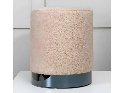 Benji Poef, Hocker O35Cm Teddystof Beige, Zwart.