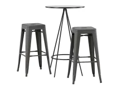 Bistro Barmeubelset Bartafel Zwart En 2 Tempe Barstoelen Dunkergrijs.
