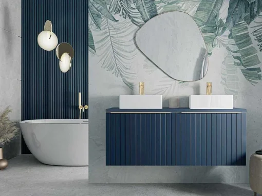 Blauw Hangend Badkamermeubel Met Dubbele Wastafel - 120 Cm - Josepha