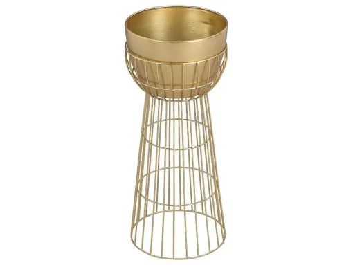 Bloembak Met Draadstructuur Van Metaal - D30 X H71 Cm - Goudkleurig - Cemoro