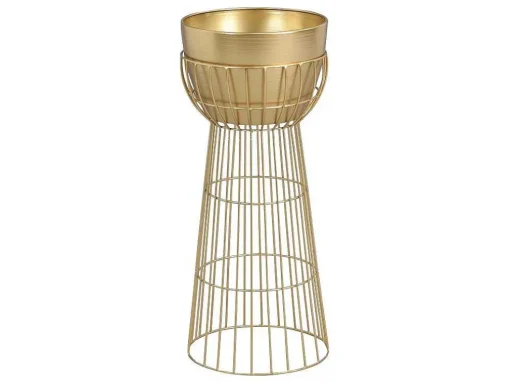 Bloembak Met Draadstructuur Van Metaal - D30 X H71 Cm - Goudkleurig - Cemoro