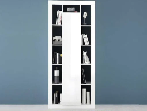 Boekenkast Met 1 Deur En 11 Nissen - Wit Gelakt - Balka