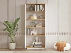 Boekenkast Met 2 Deuren En 4 Nissen - Licht Naturel En Wit - Lotula