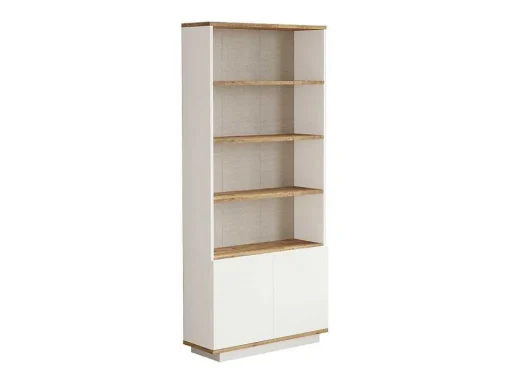 Boekenkast Met 2 Deuren En 4 Nissen - Licht Naturel En Wit - Lotula